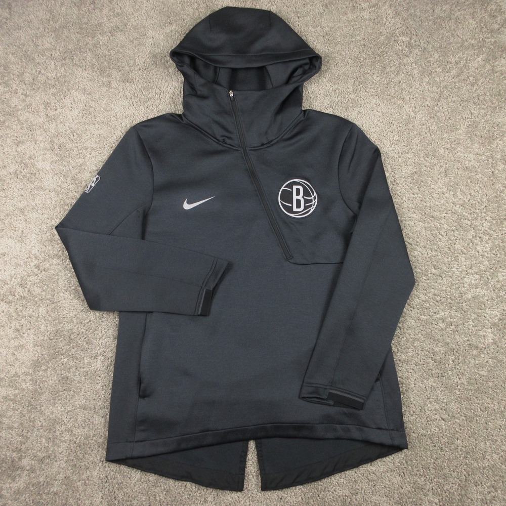 Brooklyn Nets Sweater Mens Large Black Hoodie Sweatshirt Nike Drifit Basketball